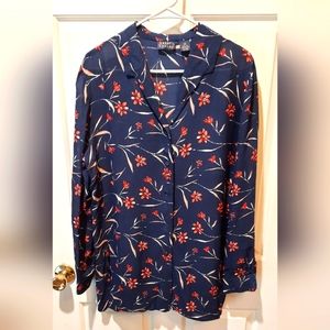 Andrea Viccaro Floral Print Long Sleeve Button Down Silk Blouse size 8